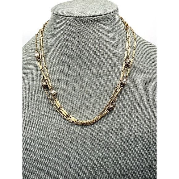 Necklace Vintage Caged Pearls Gold Tone Metal Beads Linked 30” - Picture 3 of 16